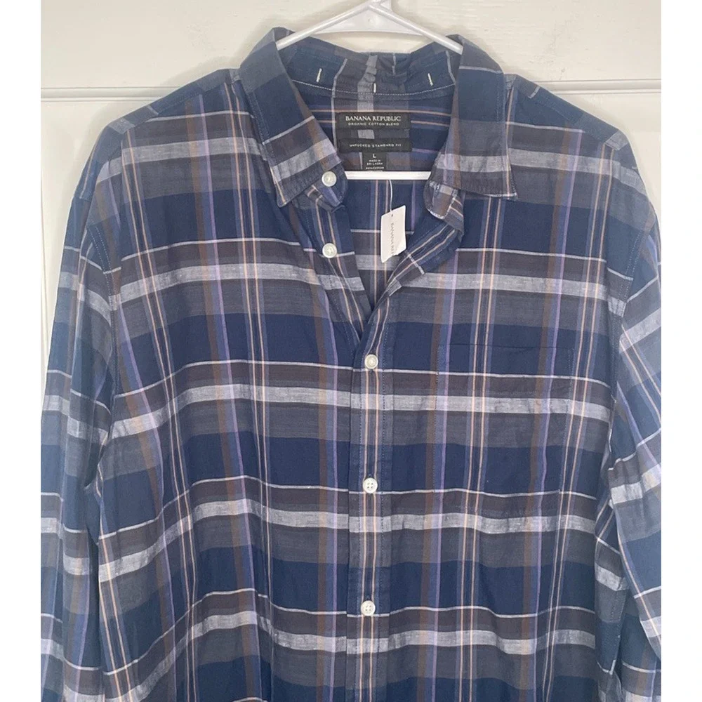 NWT Banana Republic Men's Button Shirt Sz L Organic Cotton Untucked Standard Fit